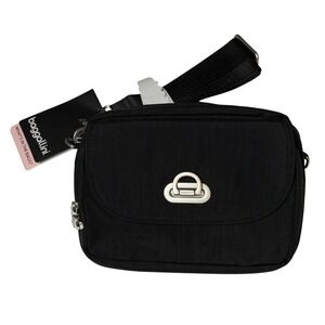 Baggallini Coastal Flip Lock Black Camera Bag RFID Wallet Travel Crossbody Purse